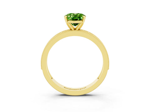 Yellow gold Oval Cut Peridot Milgrain Pavé Engagement Ring with Four-Prong Setting_15
