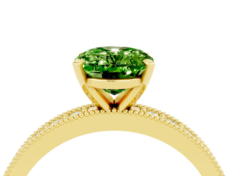 Yellow gold Oval Cut Peridot Milgrain Pavé Engagement Ring with Four-Prong Setting_16