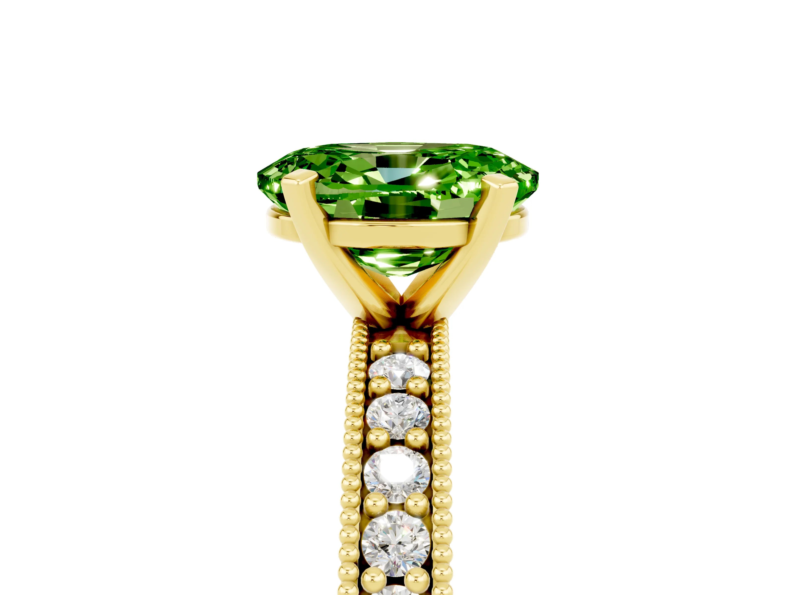 Yellow gold Oval Cut Peridot Milgrain Pavé Engagement Ring with Four-Prong Setting_17