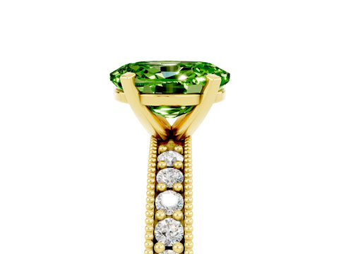 Yellow gold Oval Cut Peridot Milgrain Pavé Engagement Ring with Four-Prong Setting_17