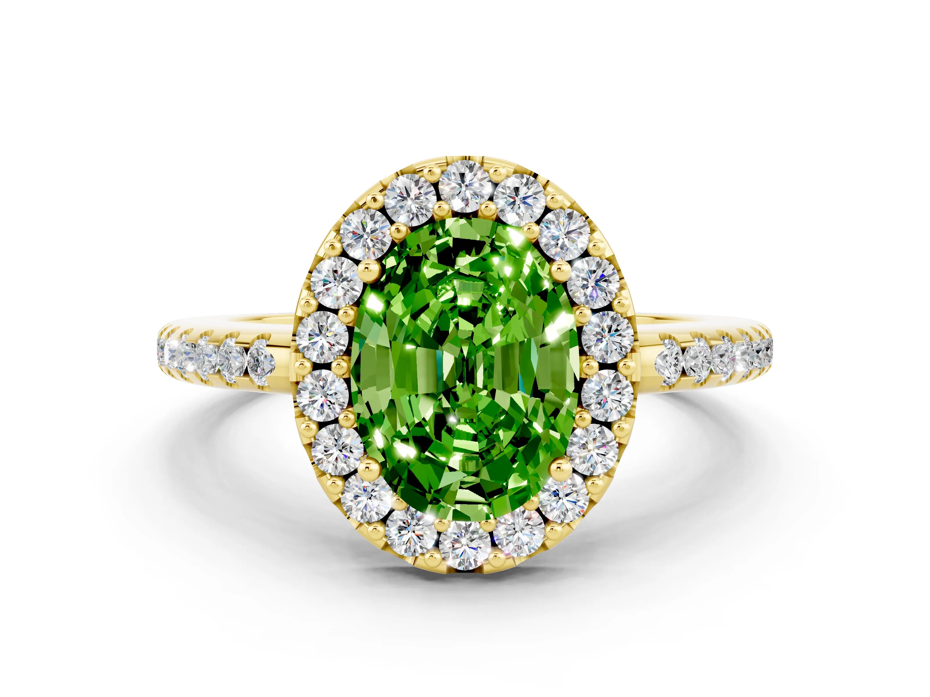 Yellow gold Oval Cut Peridot Pavé Halo Ring with Four-Prong Setting_12