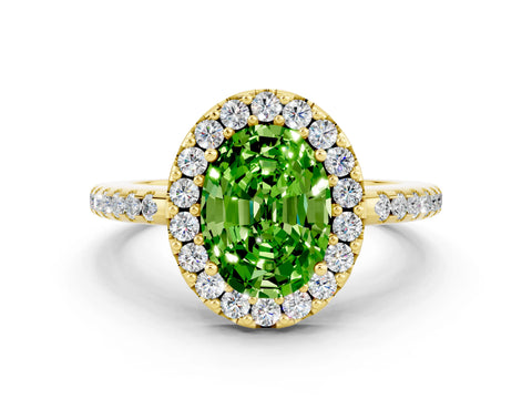 Yellow gold Oval Cut Peridot Pavé Halo Ring with Four-Prong Setting_12