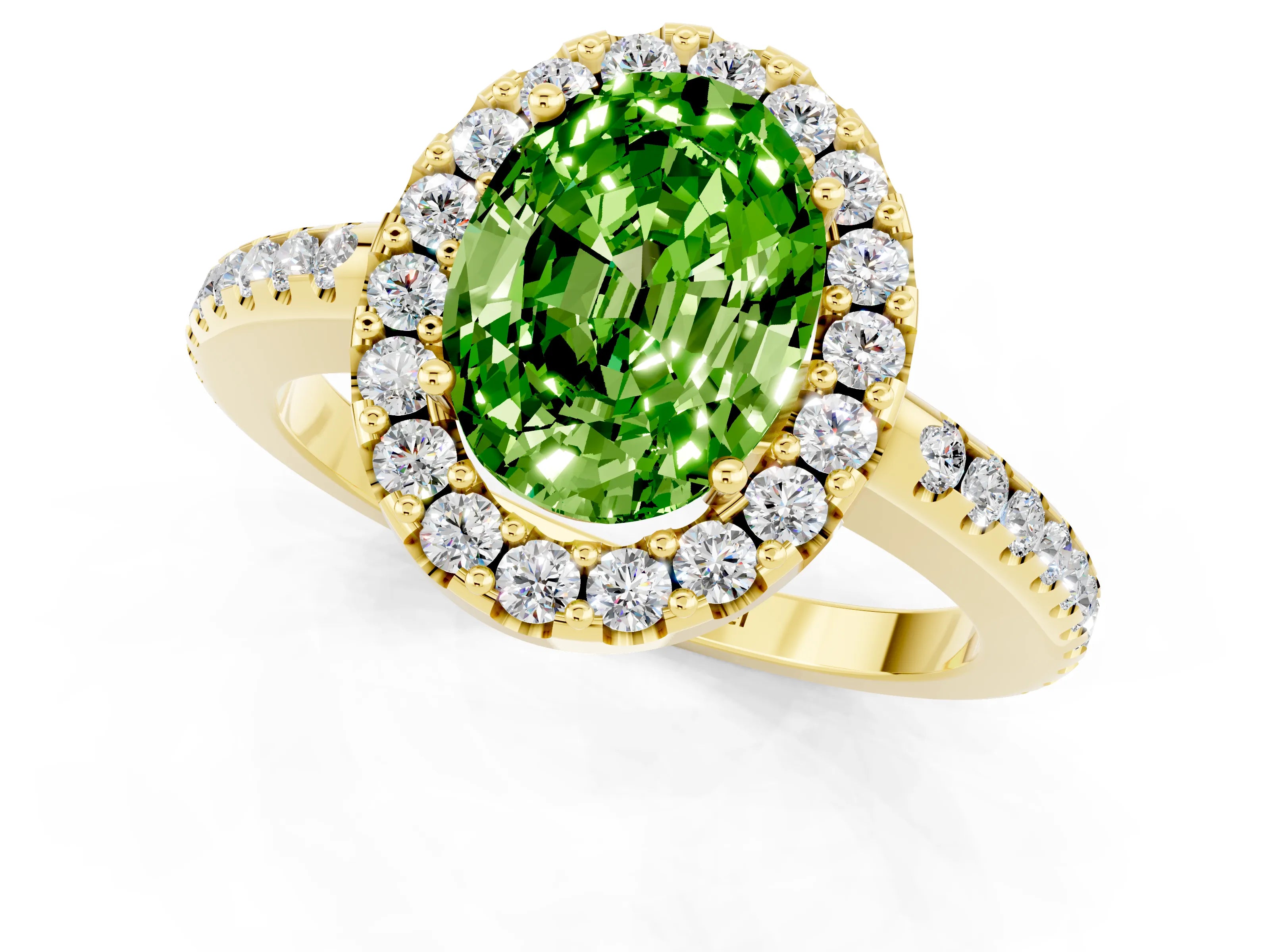 Yellow gold Oval Cut Peridot Pavé Halo Ring with Four-Prong Setting_13