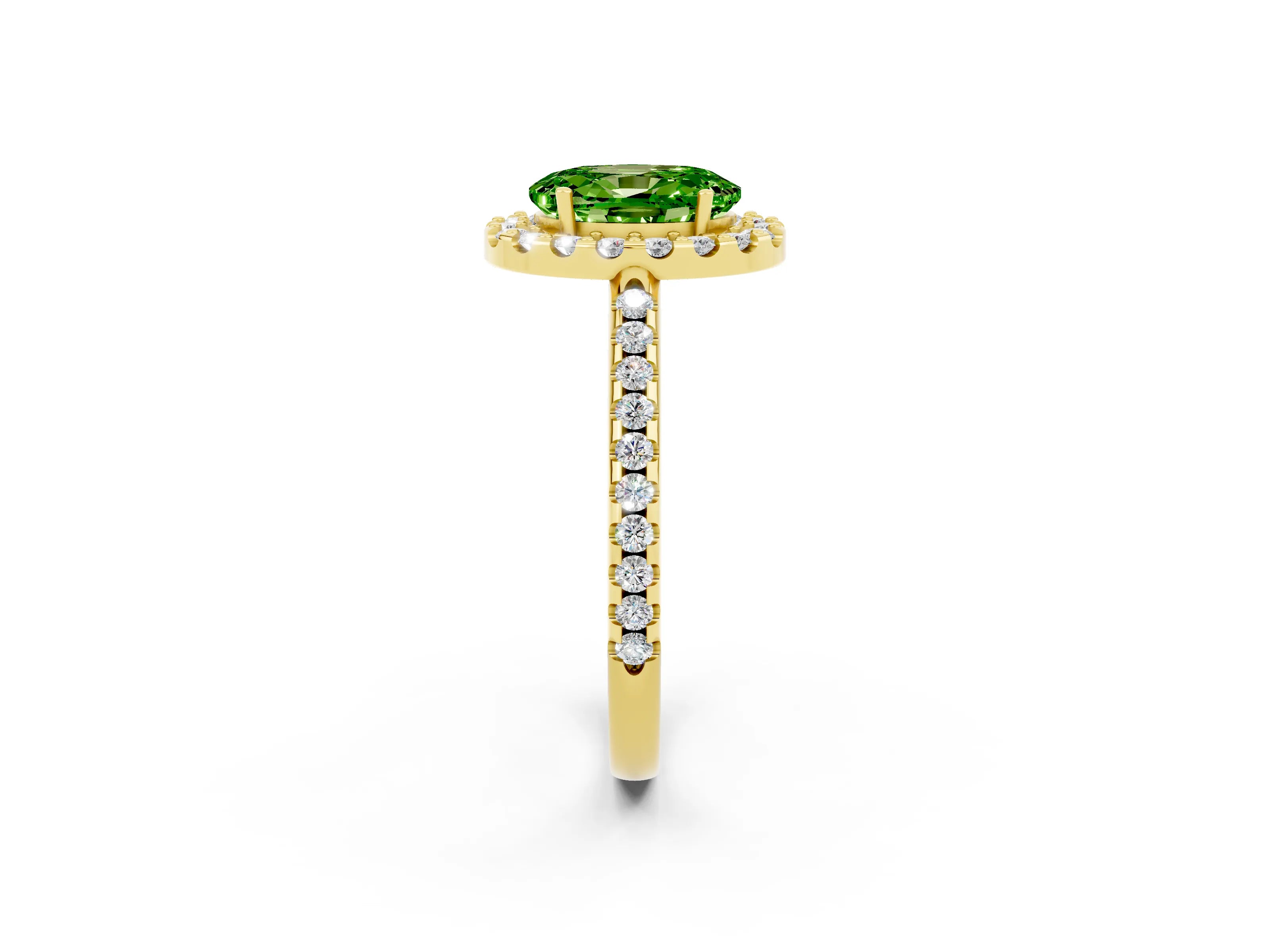 Yellow gold Oval Cut Peridot Pavé Halo Ring with Four-Prong Setting_14