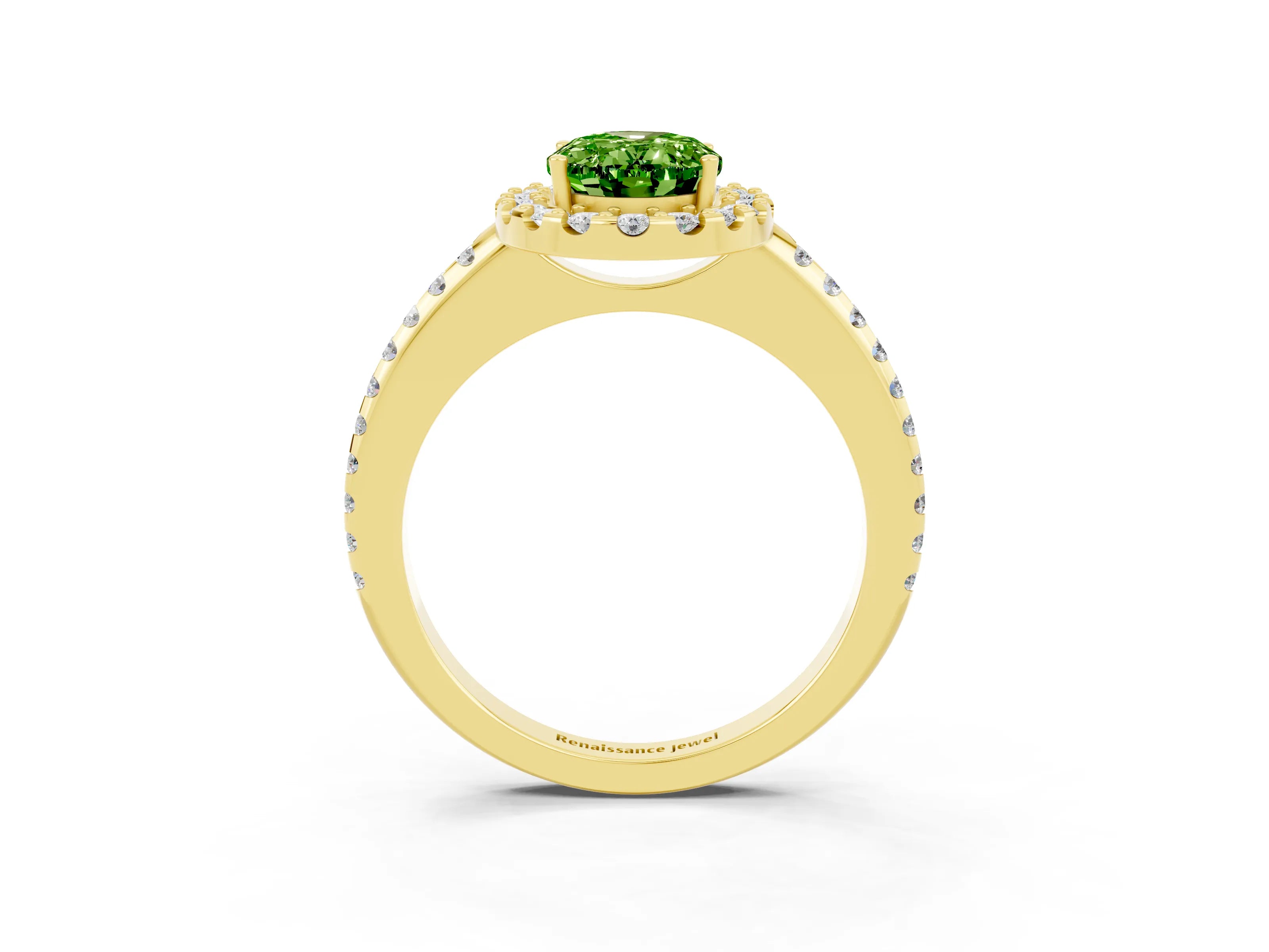 Yellow gold Oval Cut Peridot Pavé Halo Ring with Four-Prong Setting_15