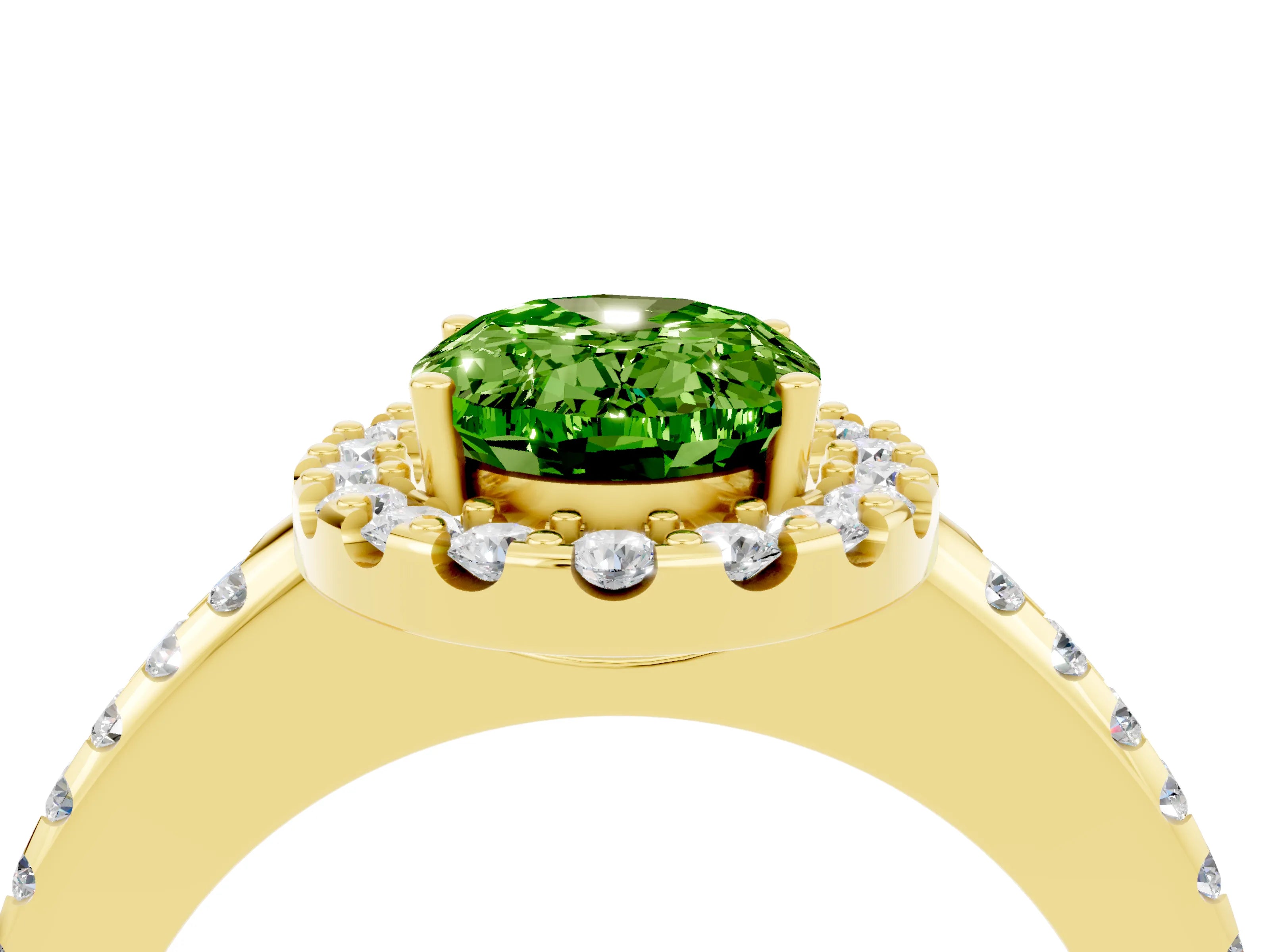 Yellow gold Oval Cut Peridot Pavé Halo Ring with Four-Prong Setting_16
