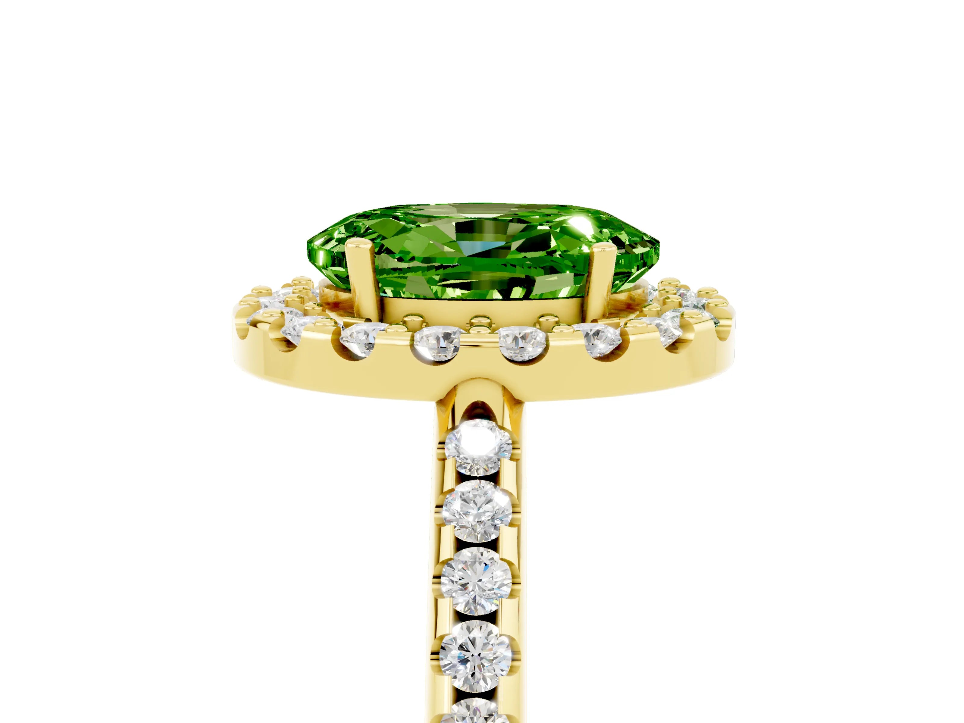 Yellow gold Oval Cut Peridot Pavé Halo Ring with Four-Prong Setting_17