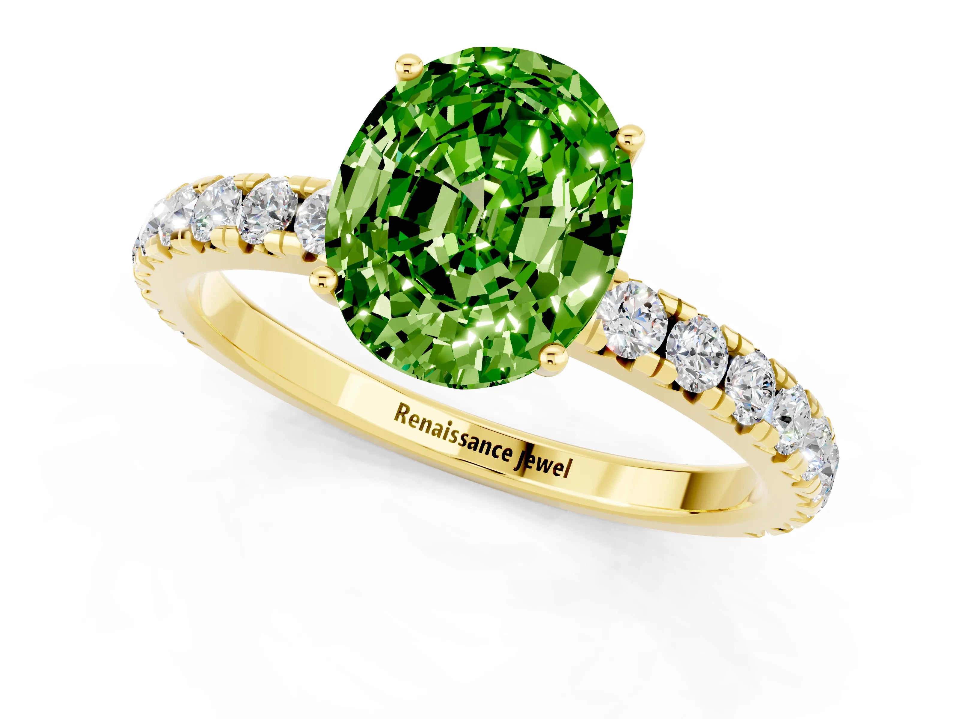 Yellow gold Oval Cut Peridot Pavé Solitaire Engagement Ring with Four-Prong Setting_13