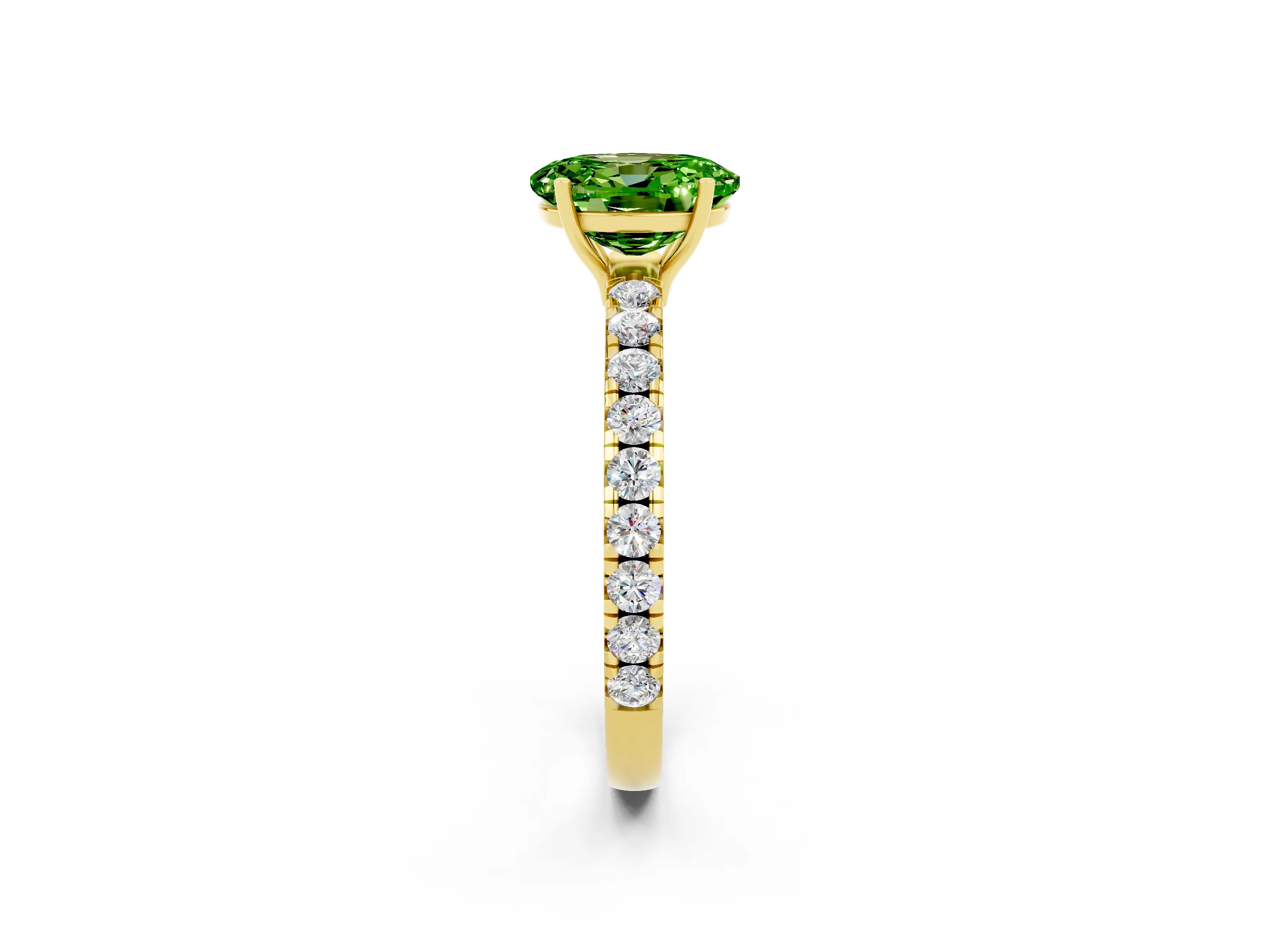 Yellow gold Oval Cut Peridot Pavé Solitaire Engagement Ring with Four-Prong Setting_14