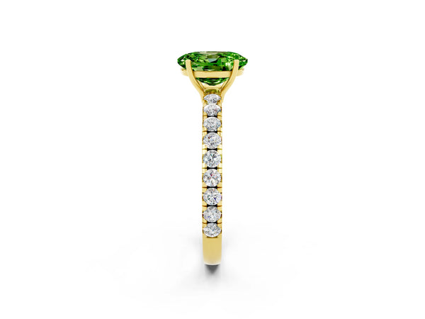 Yellow gold Oval Cut Peridot Pavé Solitaire Engagement Ring with Four-Prong Setting