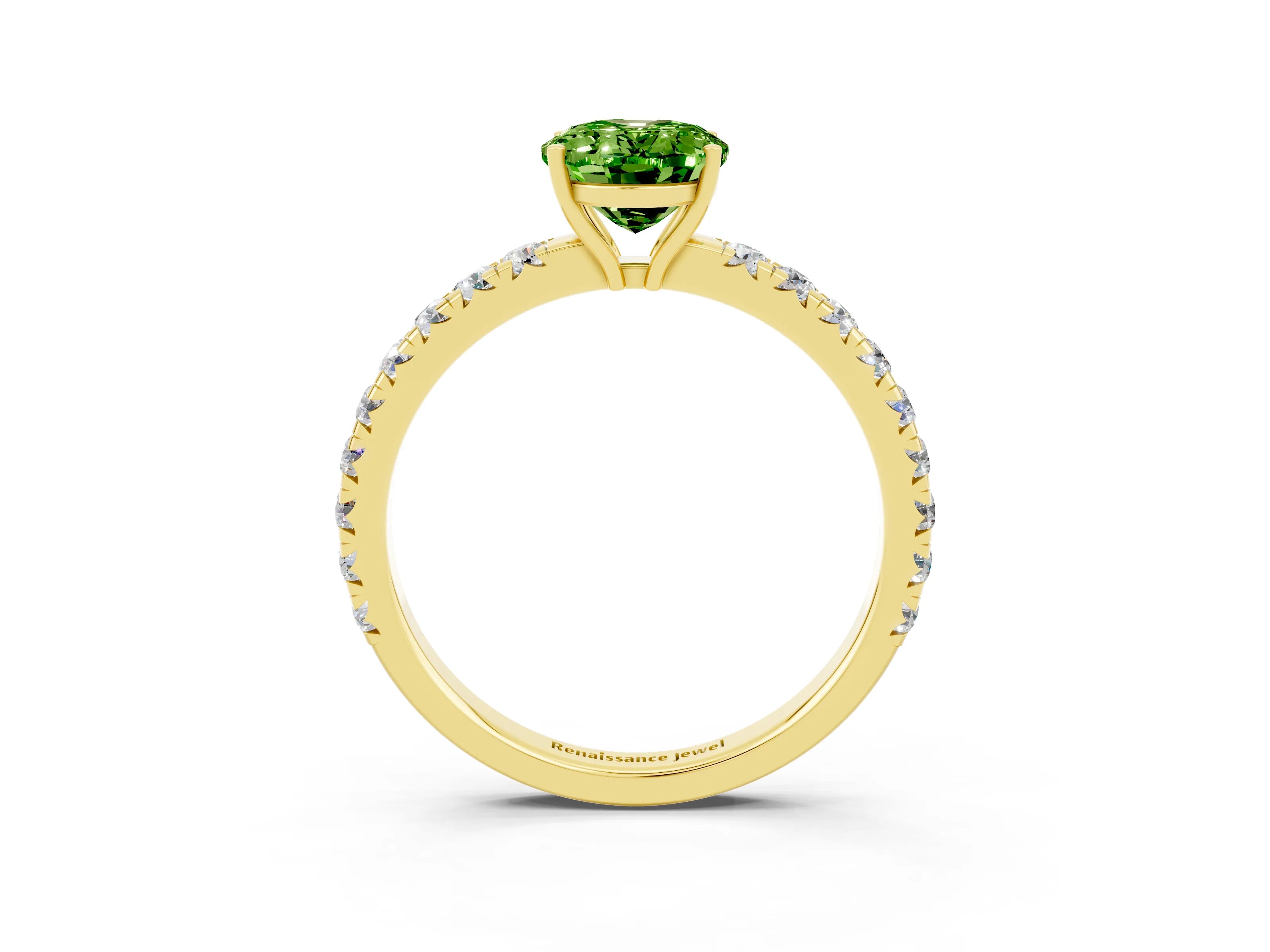Yellow gold Oval Cut Peridot Pavé Solitaire Engagement Ring with Four-Prong Setting_15