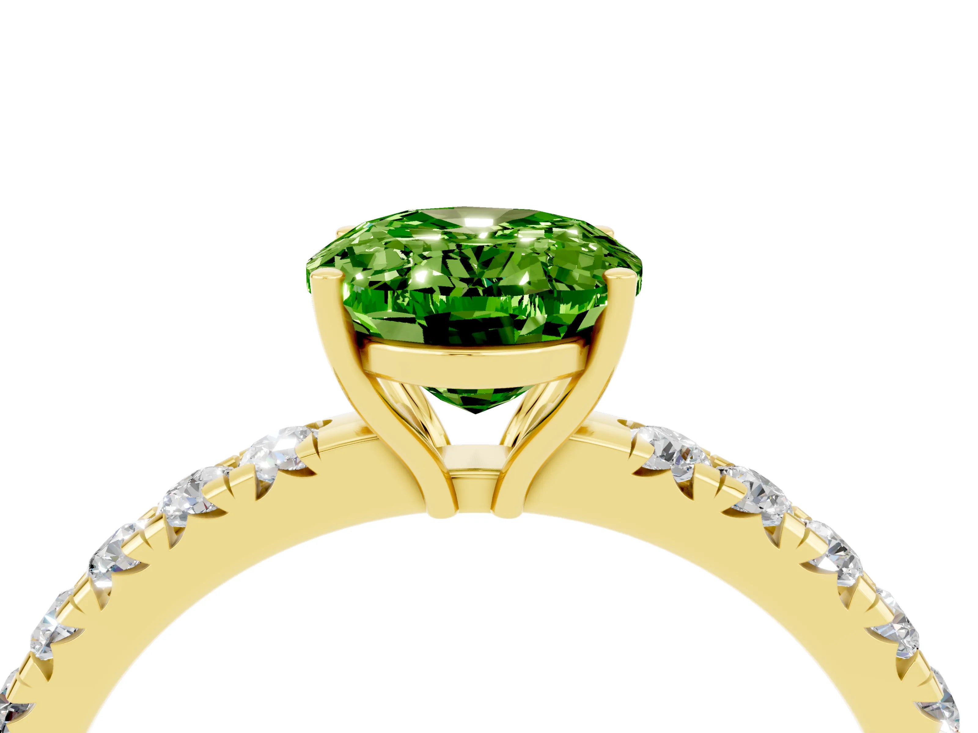 Yellow gold Oval Cut Peridot Pavé Solitaire Engagement Ring with Four-Prong Setting_16
