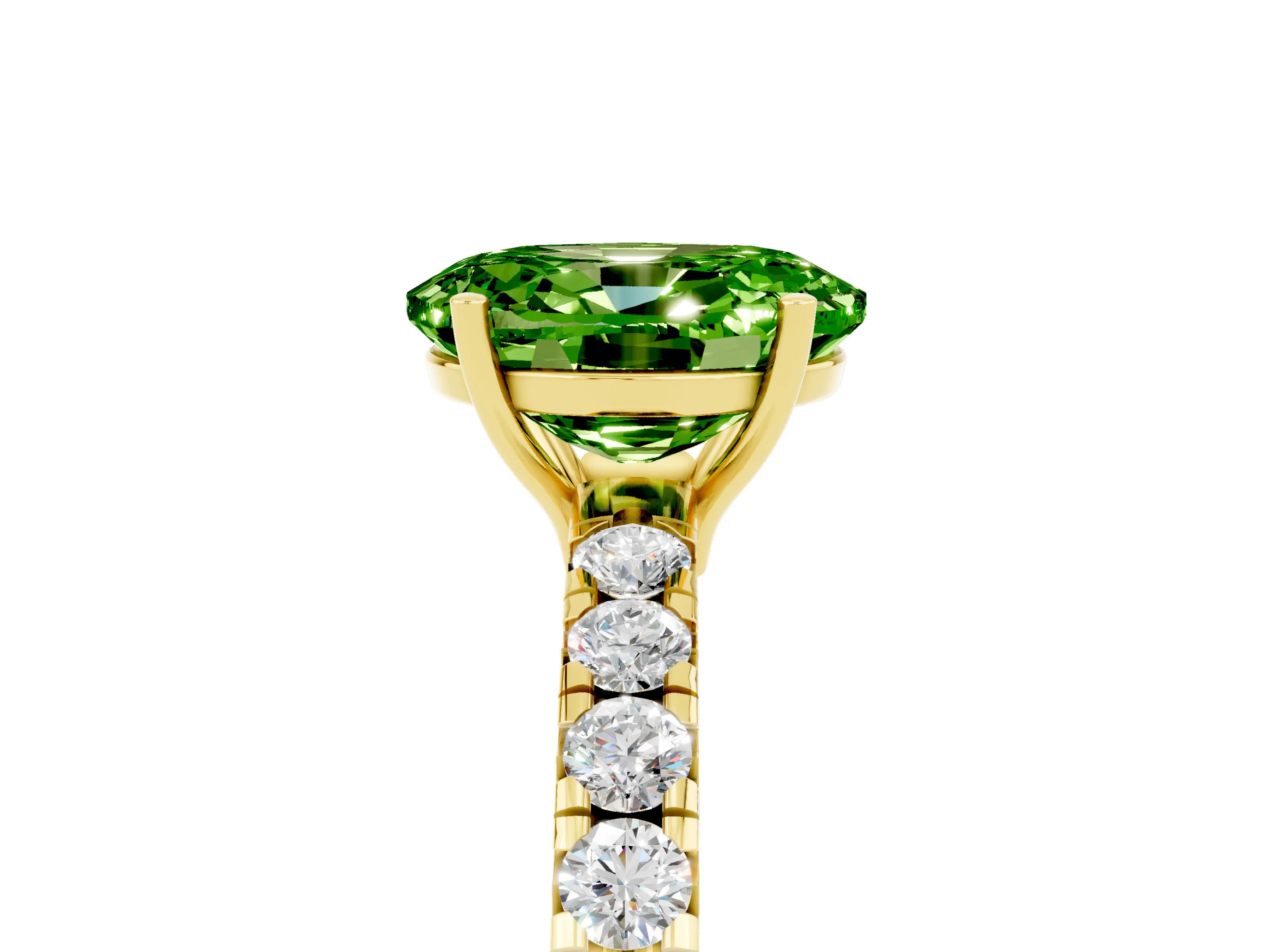 Yellow gold Oval Cut Peridot Pavé Solitaire Engagement Ring with Four-Prong Setting_17