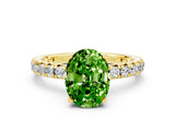 Yellow gold Oval Cut Peridot Pavé Solitaire Ring with Round Band and Prong Setting_24