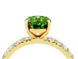 Yellow gold Oval Cut Peridot Pavé Solitaire Ring with Round Band and Prong Setting_28