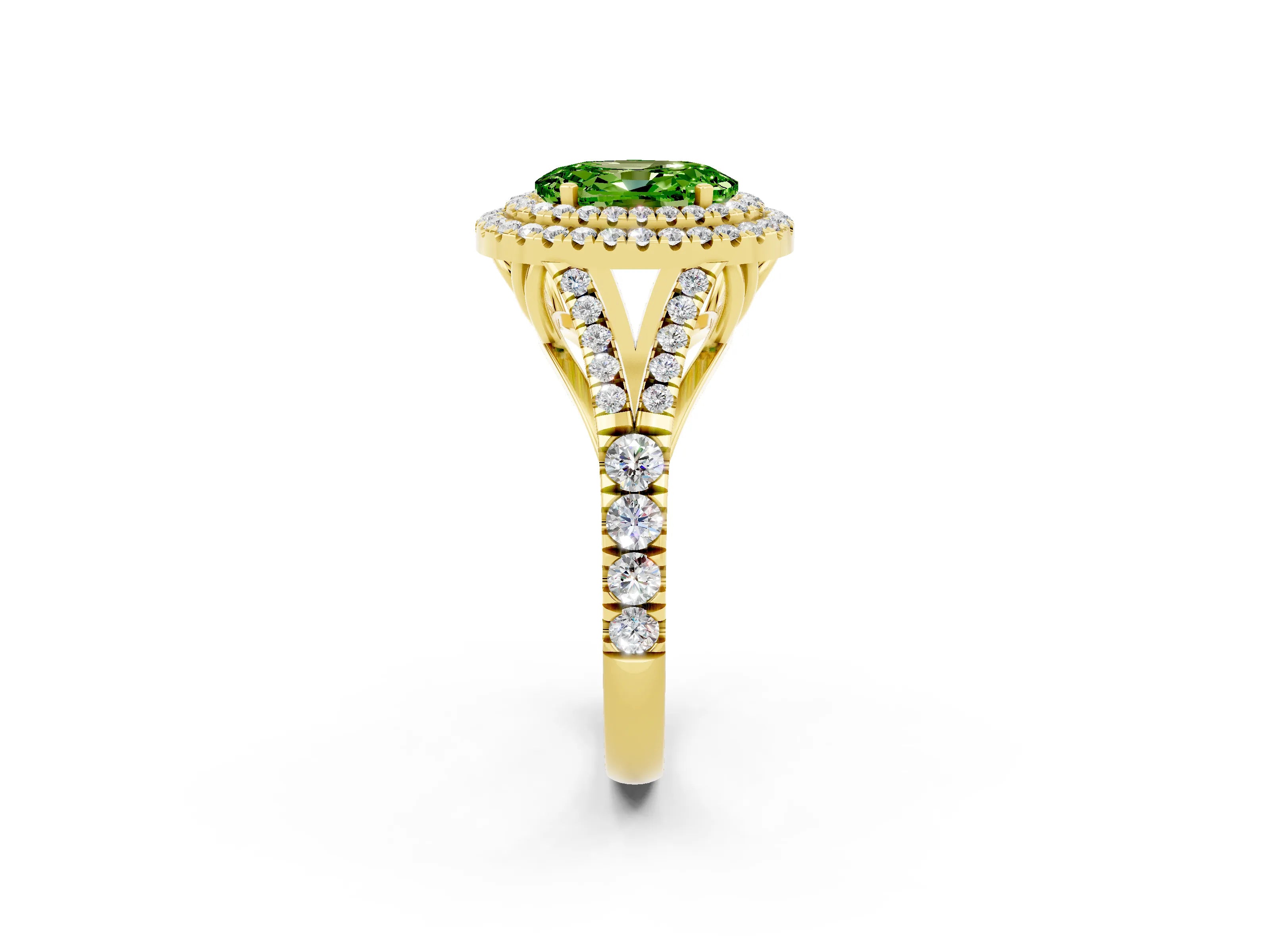 Yellow gold Oval Cut Peridot Pavé Split Shank Double Halo Engagement Ring_2