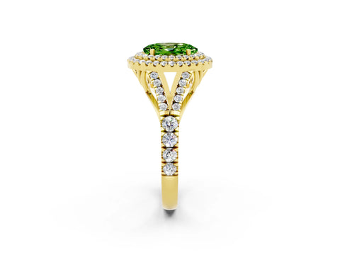 Yellow gold Oval Cut Peridot Pavé Split Shank Double Halo Engagement Ring_2