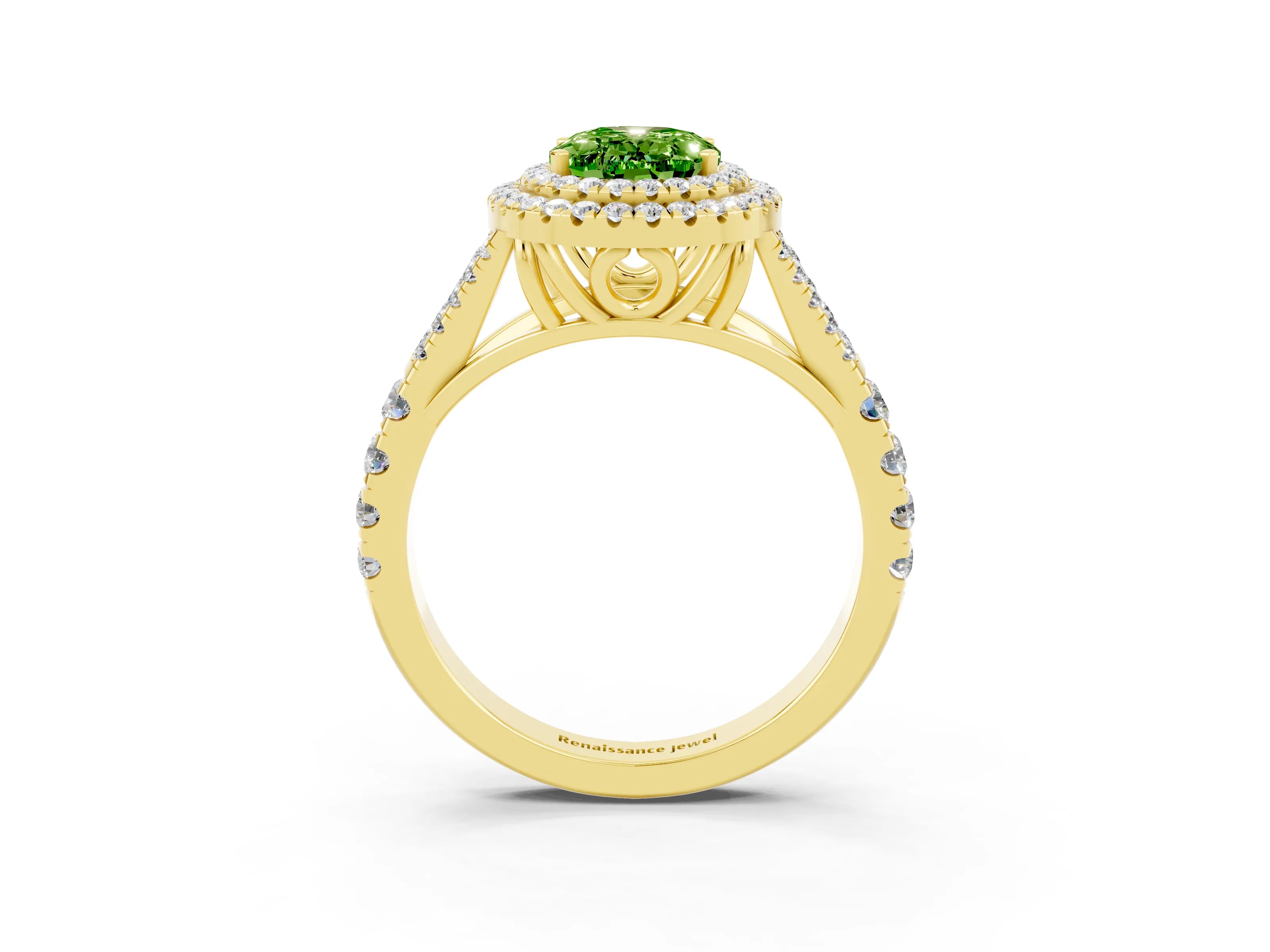 Yellow gold Oval Cut Peridot Pavé Split Shank Double Halo Engagement Ring_3