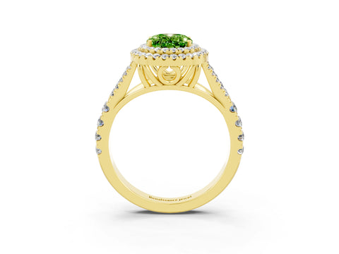 Yellow gold Oval Cut Peridot Pavé Split Shank Double Halo Engagement Ring_3
