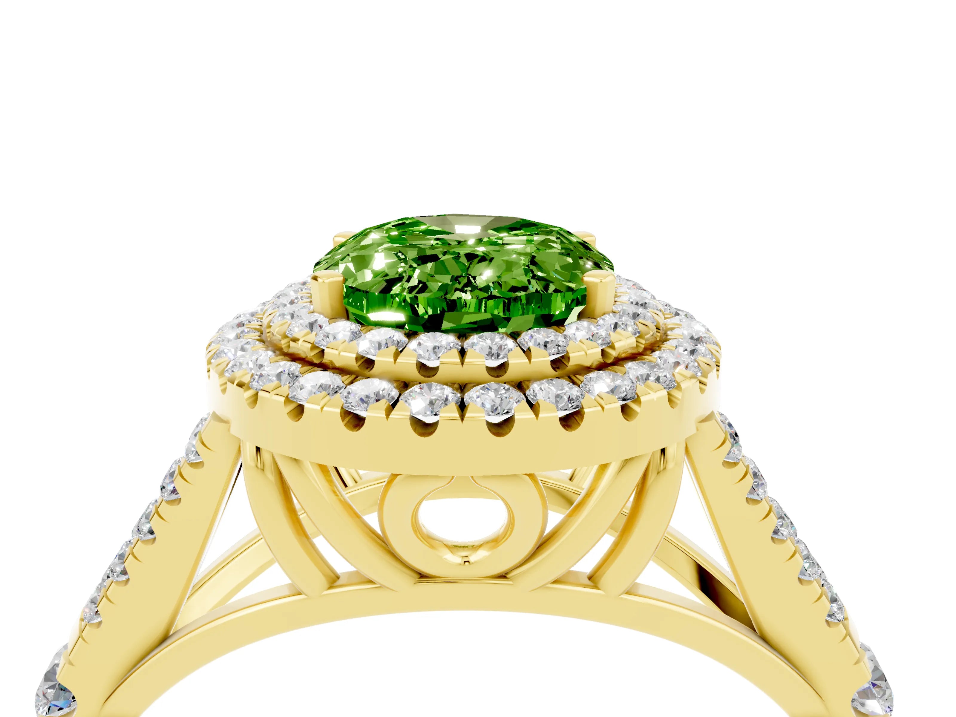 Yellow gold Oval Cut Peridot Pavé Split Shank Double Halo Engagement Ring_4