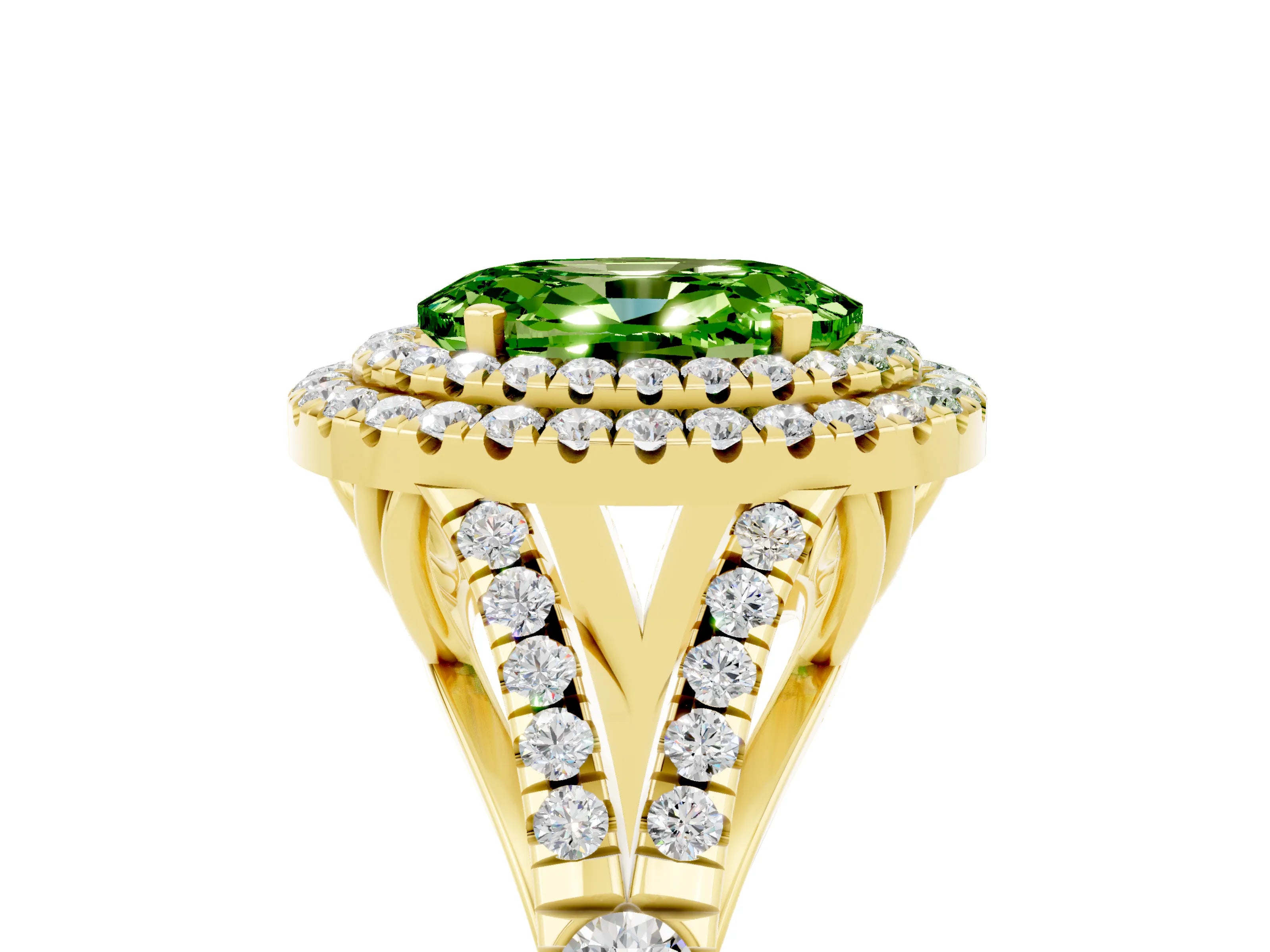 Yellow gold Oval Cut Peridot Pavé Split Shank Double Halo Engagement Ring_5