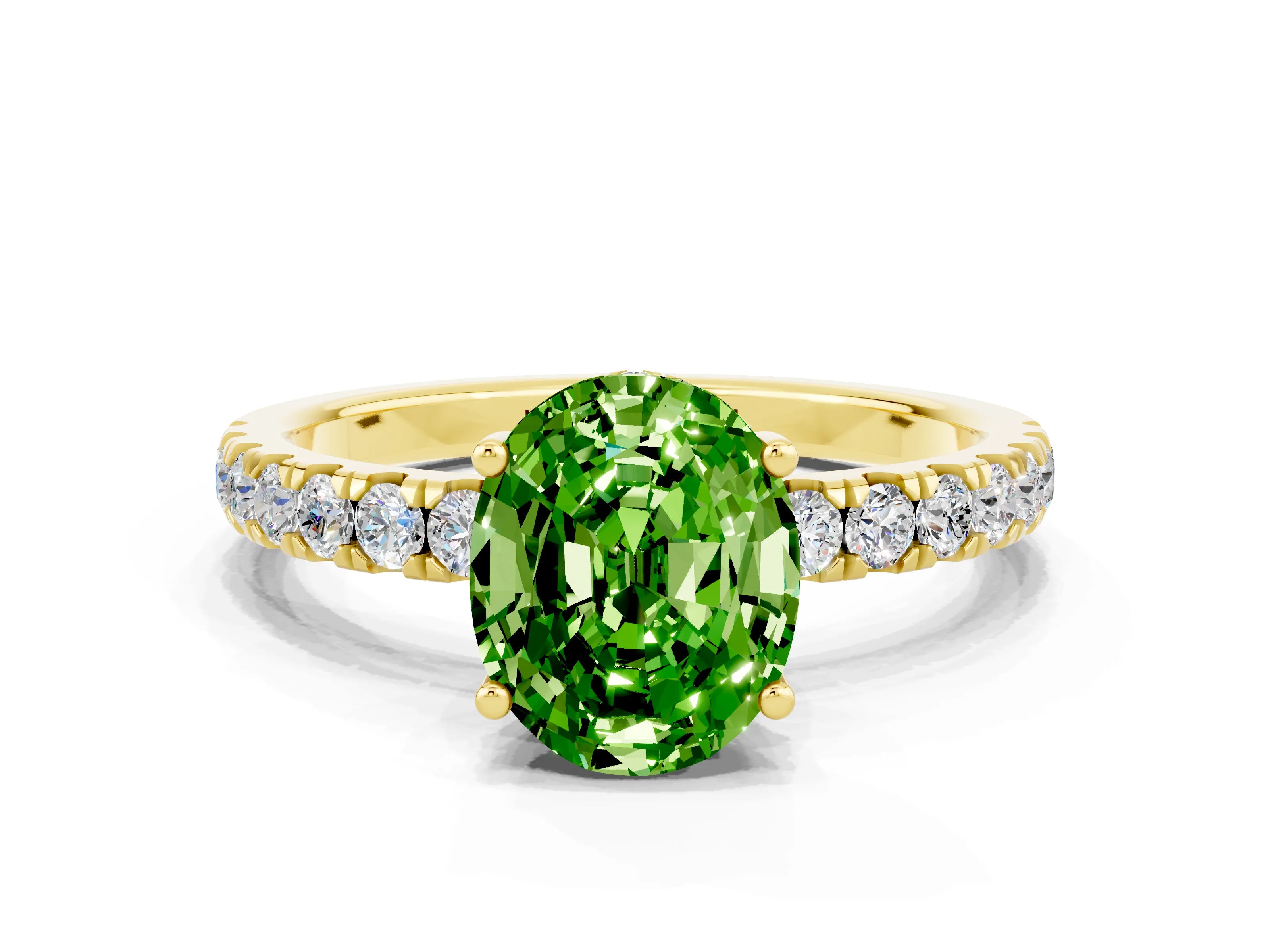 Yellow gold Oval Cut Peridot Pave Band Solitaire Ring with Four-Prong Setting_24