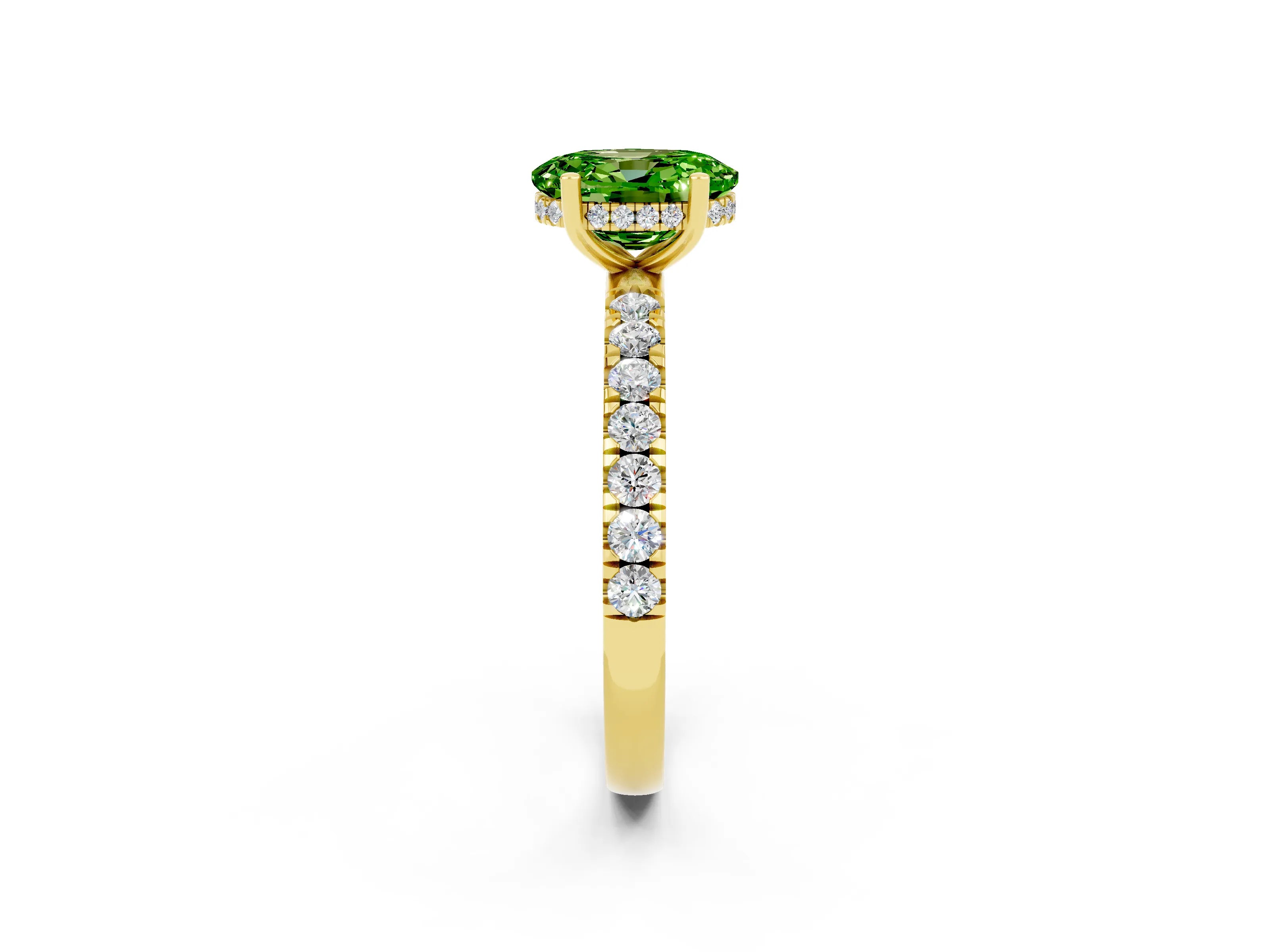 Yellow gold Oval Cut Peridot Pave Band Solitaire Ring with Four-Prong Setting_26