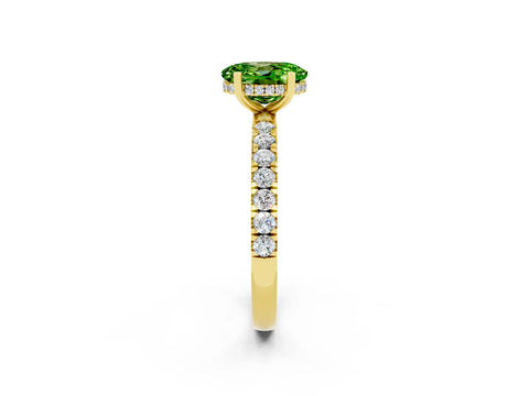 Yellow gold Oval Cut Peridot Pave Band Solitaire Ring with Four-Prong Setting_26