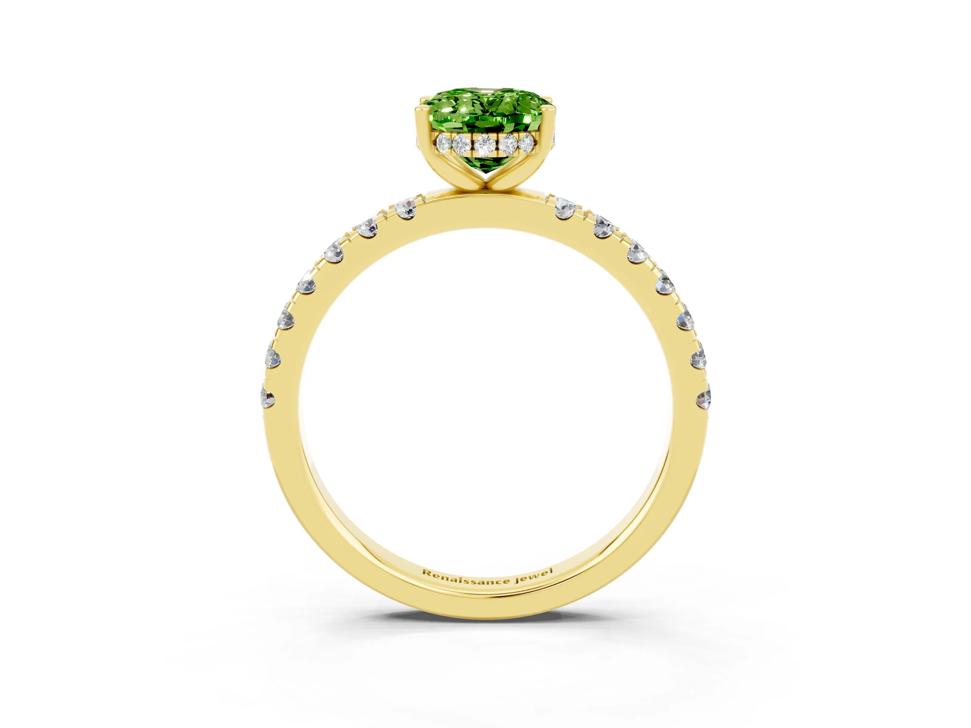Yellow gold Oval Cut Peridot Pave Band Solitaire Ring with Four-Prong Setting_27