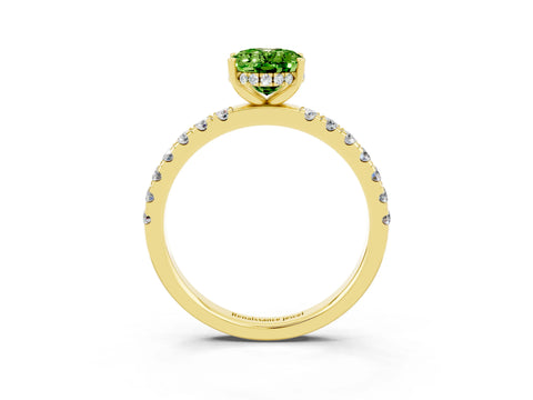 Yellow gold Oval Cut Peridot Pave Band Solitaire Ring with Four-Prong Setting_27