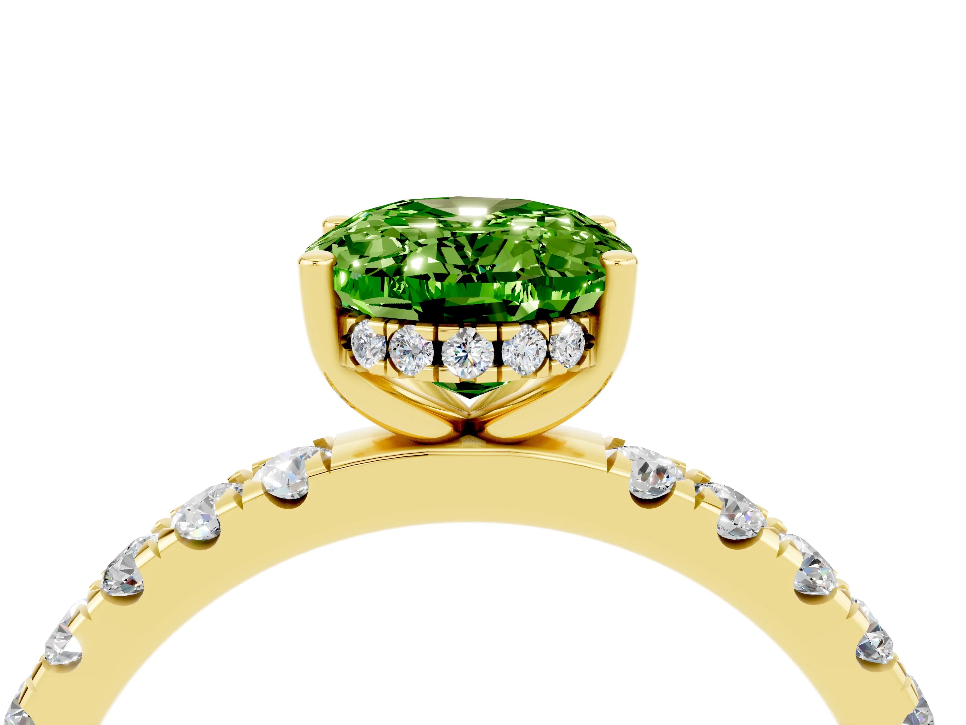 Yellow gold Oval Cut Peridot Pave Band Solitaire Ring with Four-Prong Setting_28