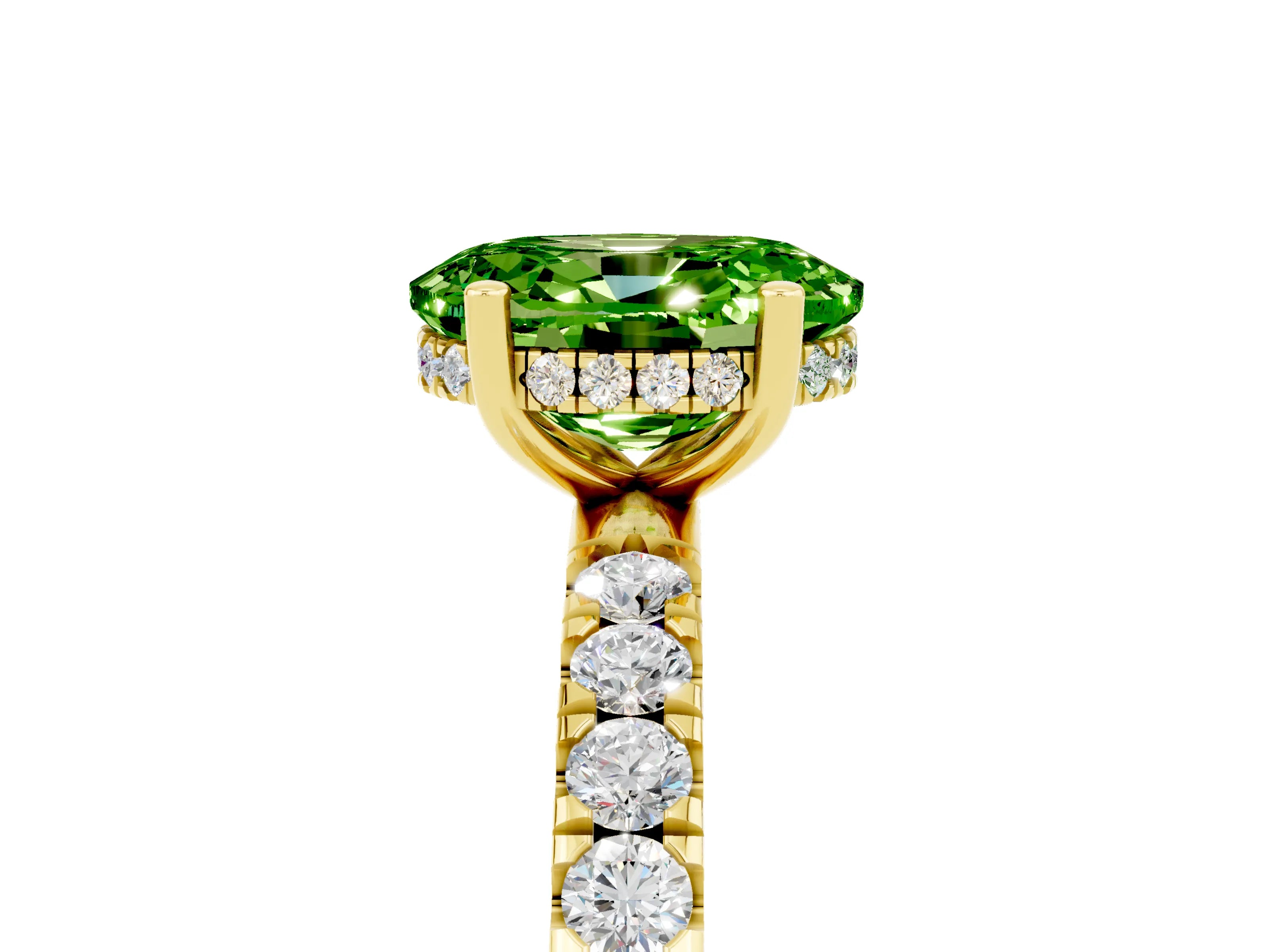 Yellow gold Oval Cut Peridot Pave Band Solitaire Ring with Four-Prong Setting_29