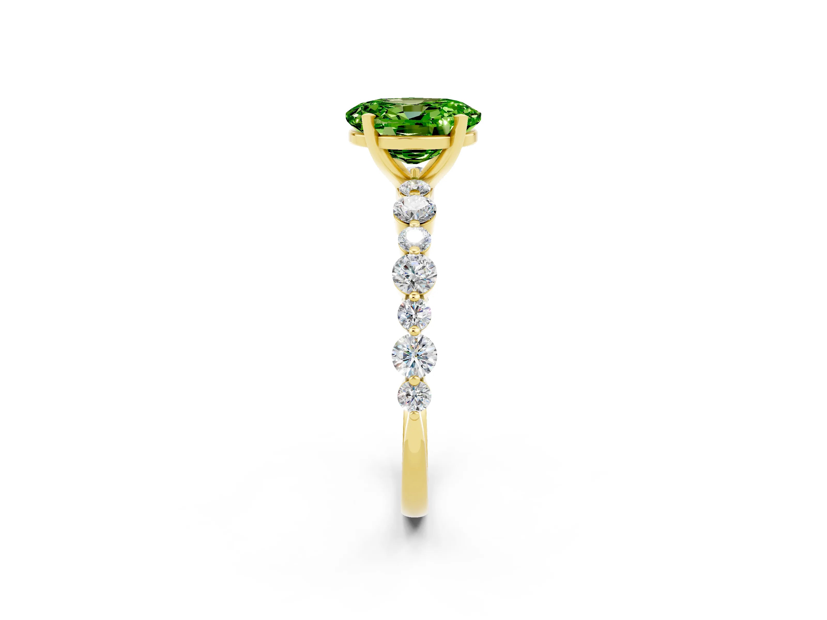 Yellow gold Oval Cut Peridot Prong Set Engagement Ring with Pavé Band_2