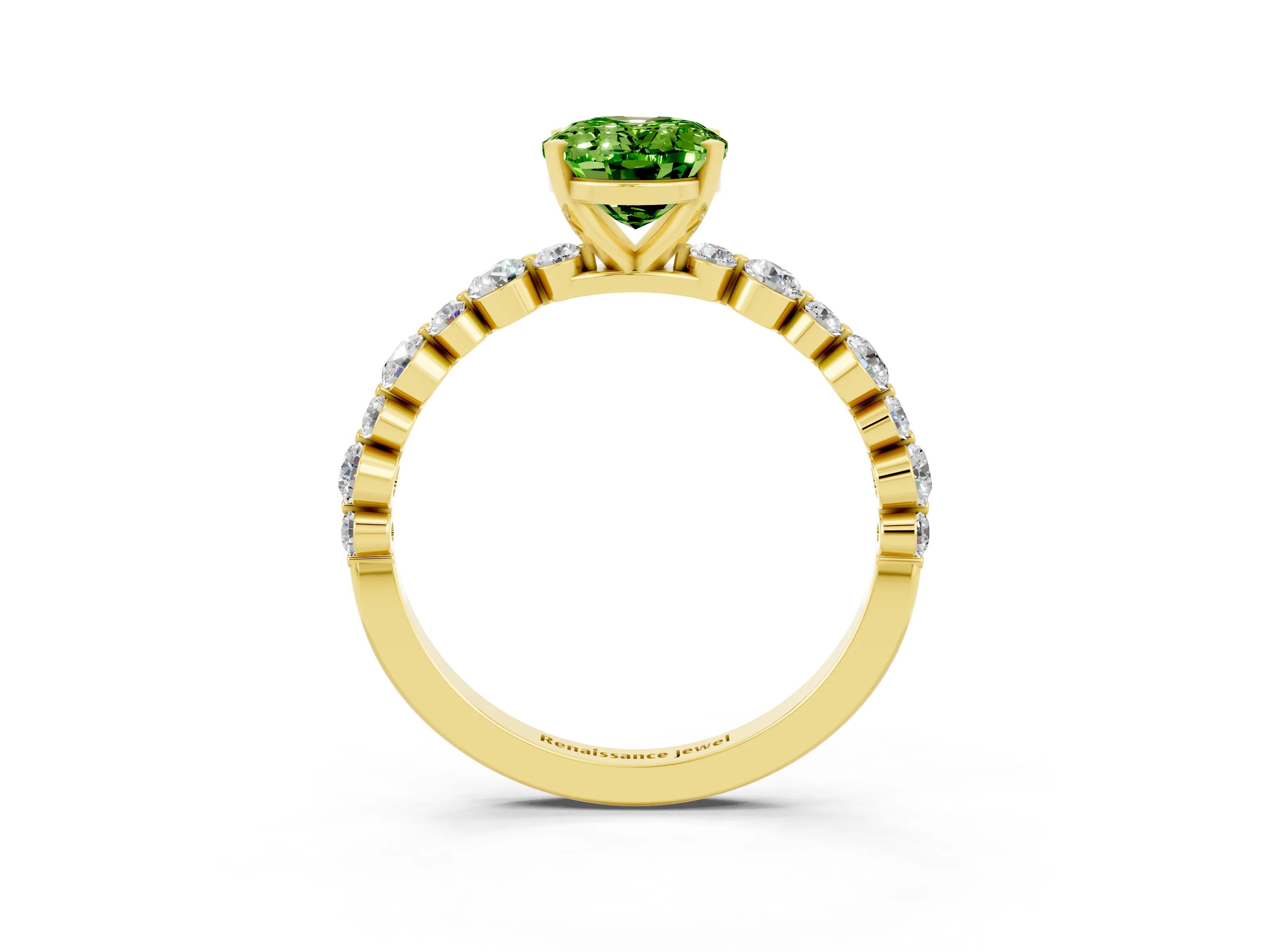 Yellow gold Oval Cut Peridot Prong Set Engagement Ring with Pavé Band_3