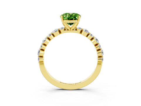 Yellow gold Oval Cut Peridot Prong Set Engagement Ring with Pavé Band_3
