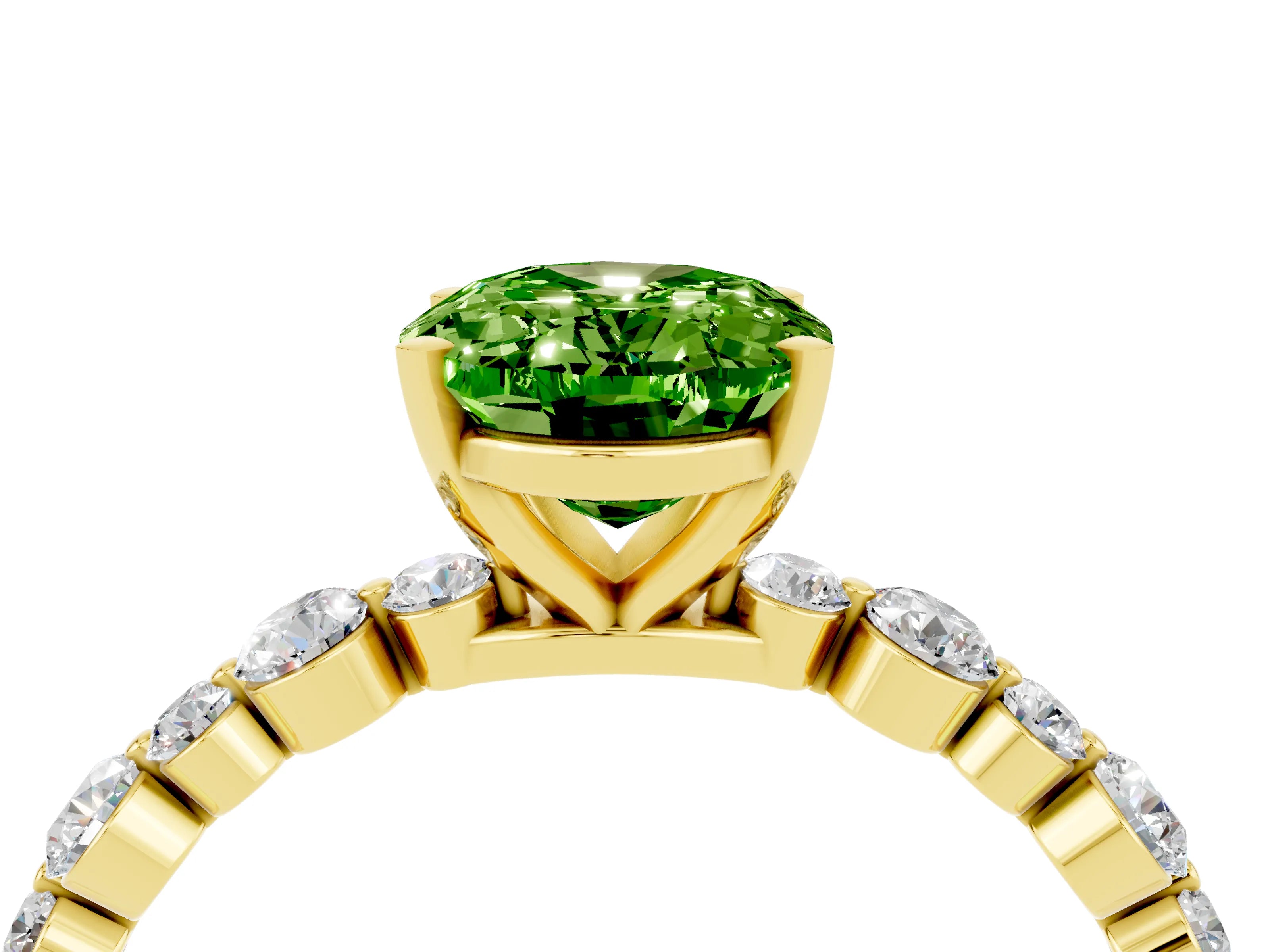 Yellow gold Oval Cut Peridot Prong Set Engagement Ring with Pavé Band_4