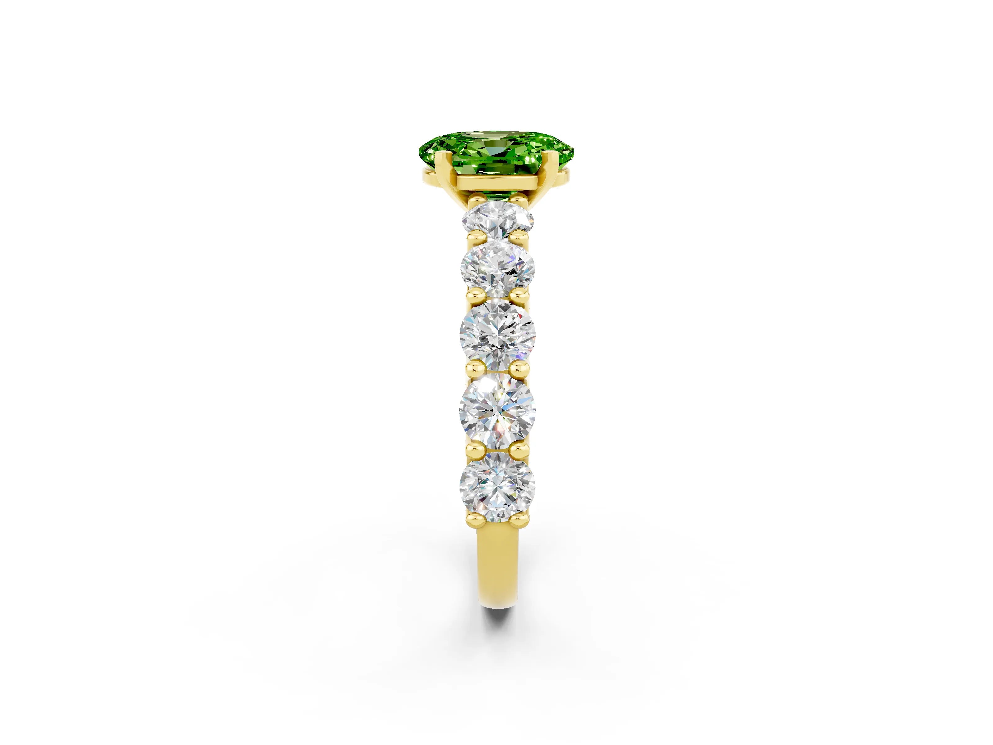 Yellow gold Oval Cut Peridot Prong Setting with Side Stones on a Pave Band_2