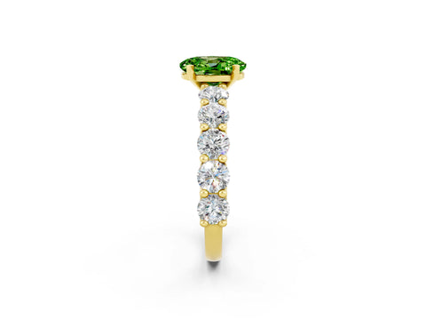Yellow gold Oval Cut Peridot Prong Setting with Side Stones on a Pave Band_2