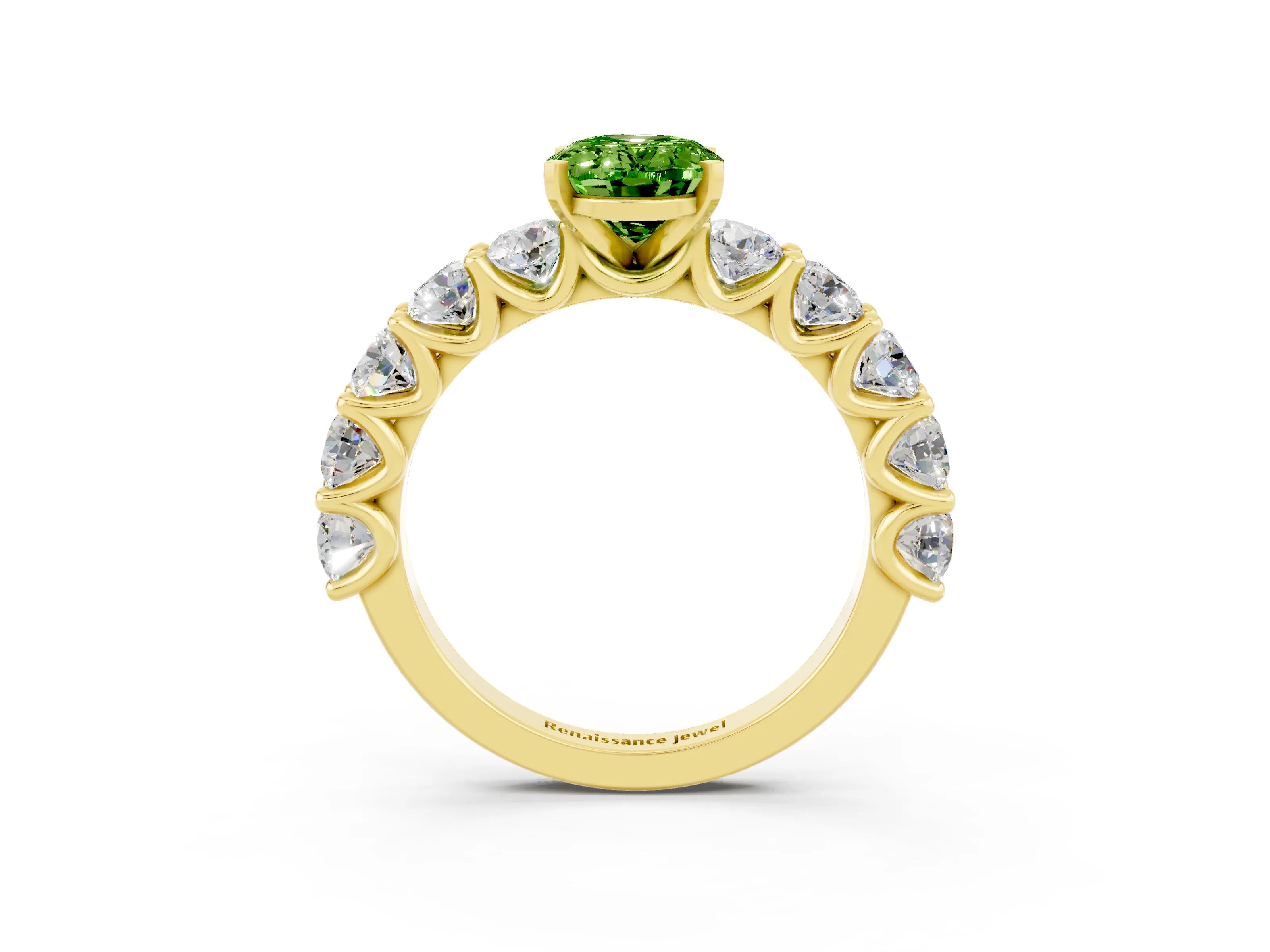 Yellow gold Oval Cut Peridot Prong Setting with Side Stones on a Pave Band_3