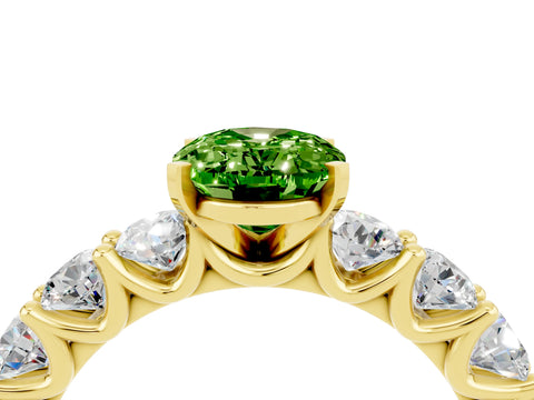 Yellow gold Oval Cut Peridot Prong Setting with Side Stones on a Pave Band_4