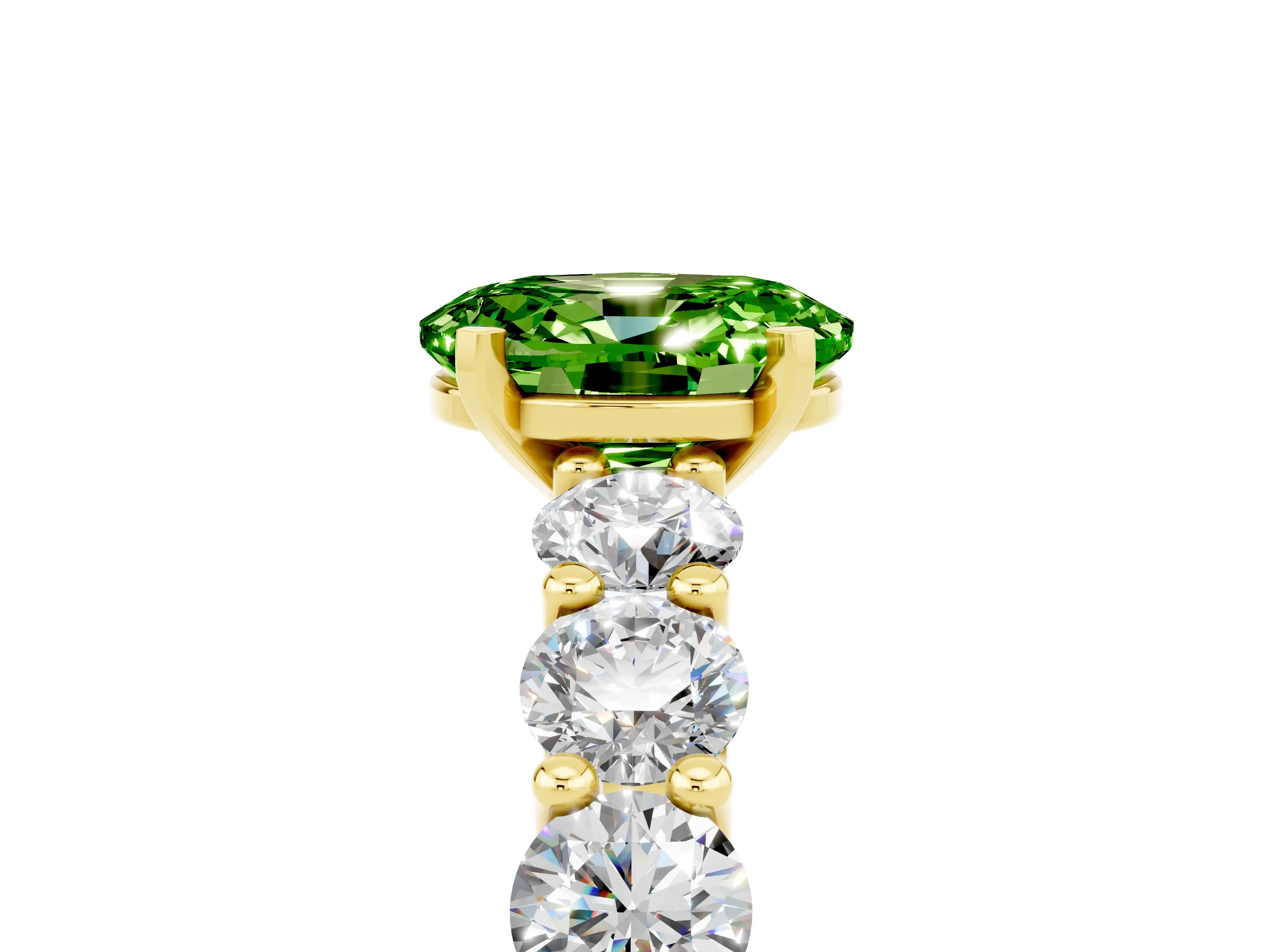 Yellow gold Oval Cut Peridot Prong Setting with Side Stones on a Pave Band_5