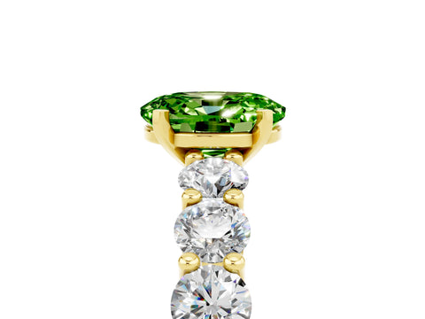 Yellow gold Oval Cut Peridot Prong Setting with Side Stones on a Pave Band_5