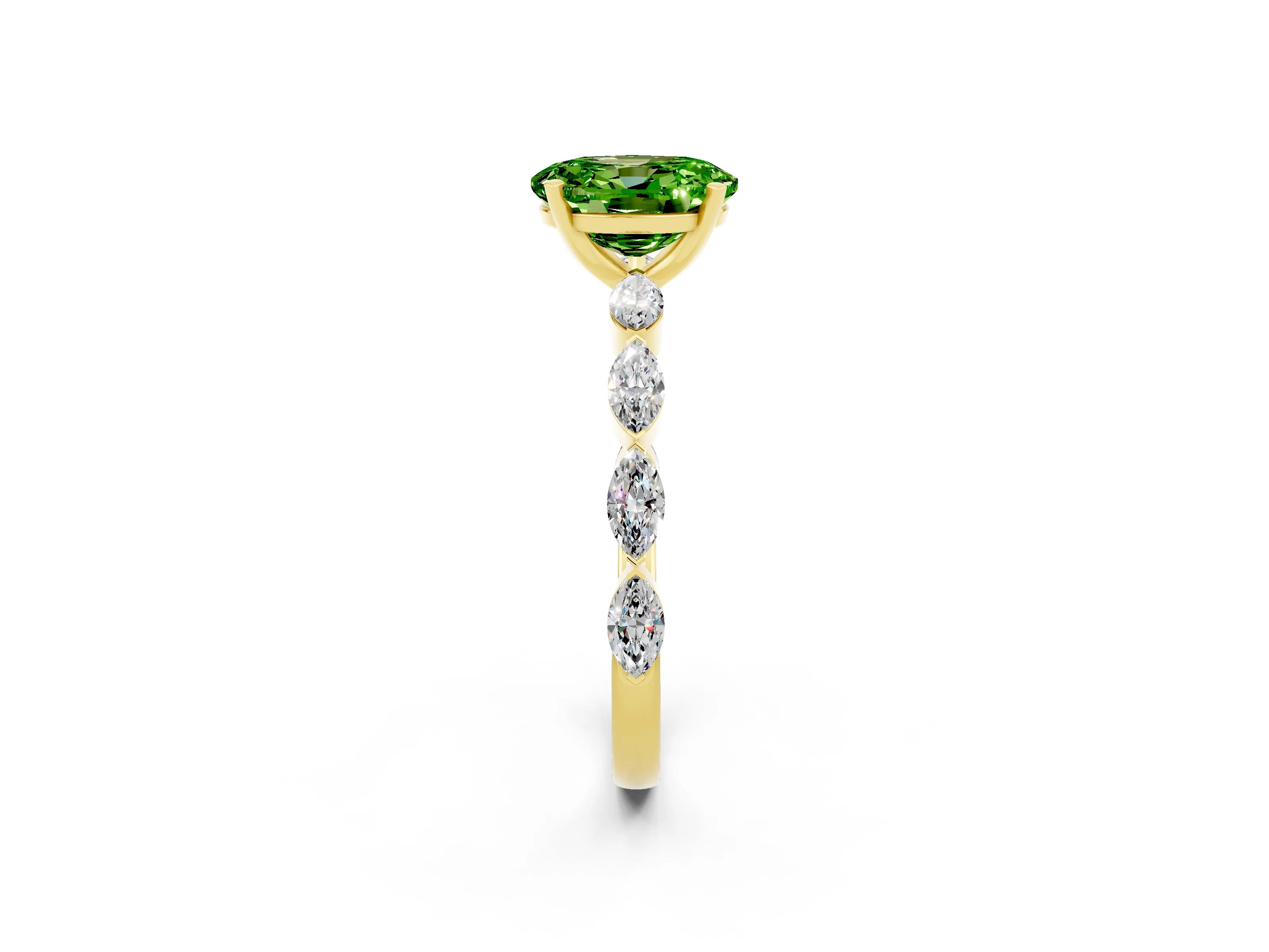 Yellow gold Oval Cut Peridot Ring with Marquise Side Stones and Prong Setting_2