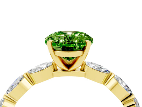 Yellow gold Oval Cut Peridot Ring with Marquise Side Stones and Prong Setting_4