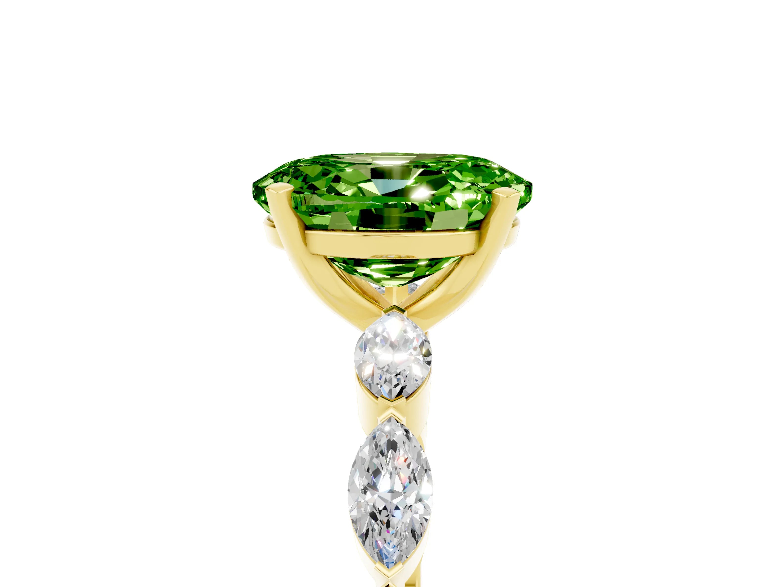 Yellow gold Oval Cut Peridot Ring with Marquise Side Stones and Prong Setting_5