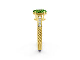 Yellow gold Oval Cut Peridot Ring with Milgrain Pavé Band and Four-Prong Setting_14