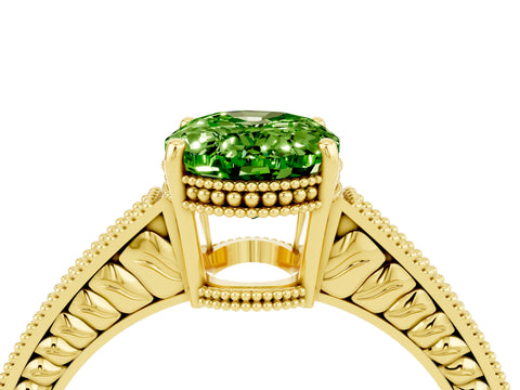 Yellow gold Oval Cut Peridot Ring with Milgrain Pavé Band and Four-Prong Setting_16