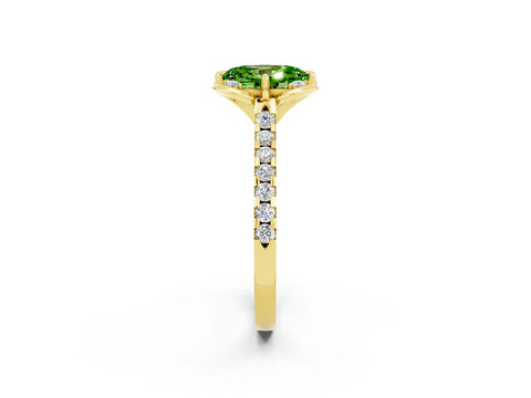 Yellow gold Oval Cut Peridot Ring with Pavé Band and Floral Prong Setting_2
