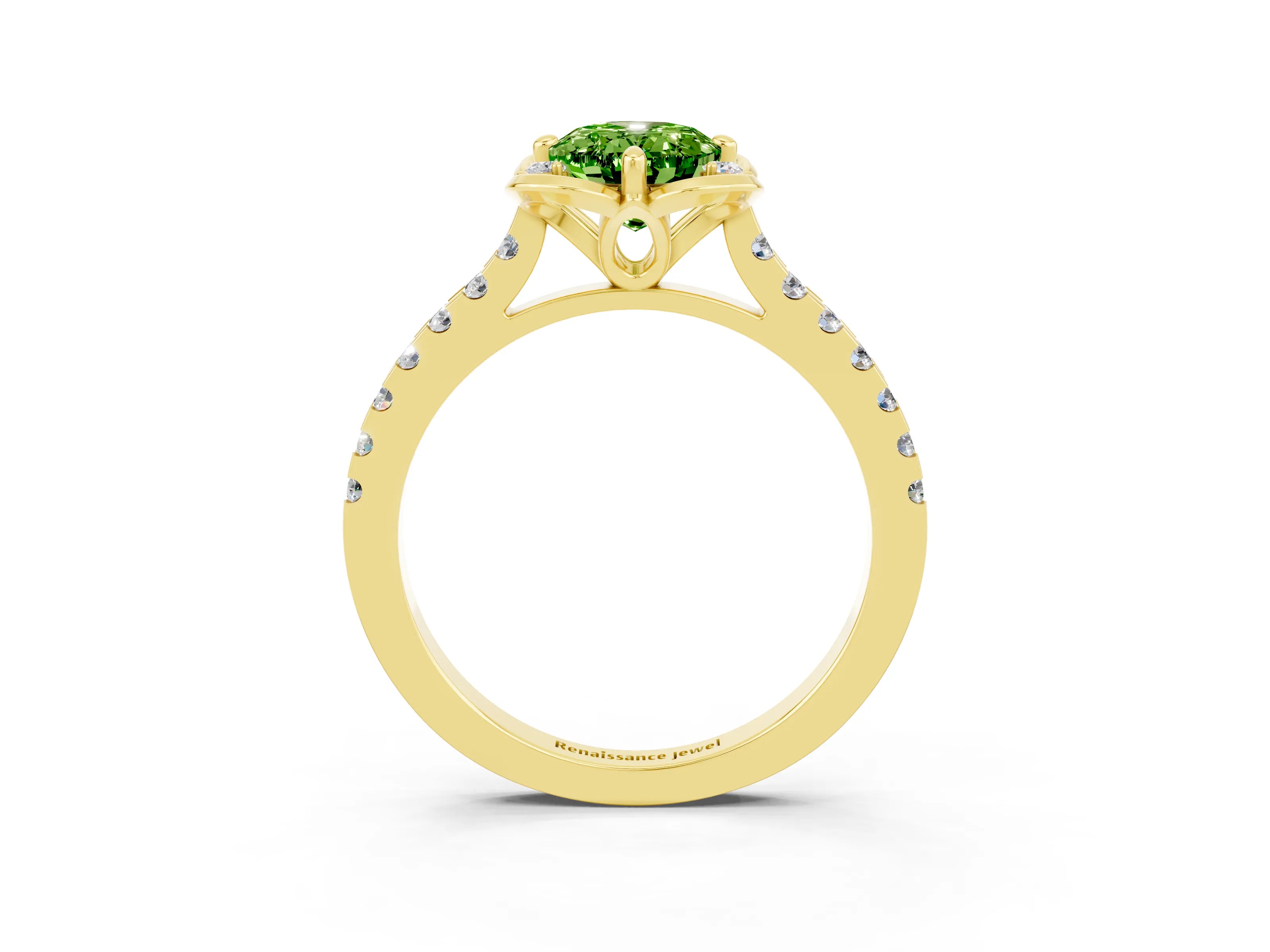 Yellow gold Oval Cut Peridot Ring with Pavé Band and Floral Prong Setting_3