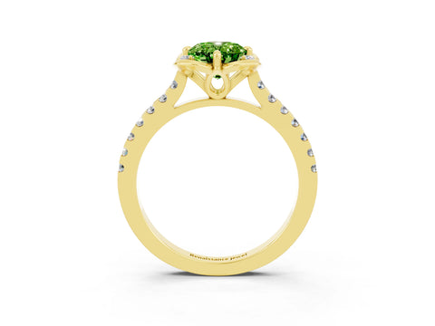 Yellow gold Oval Cut Peridot Ring with Pavé Band and Floral Prong Setting_3